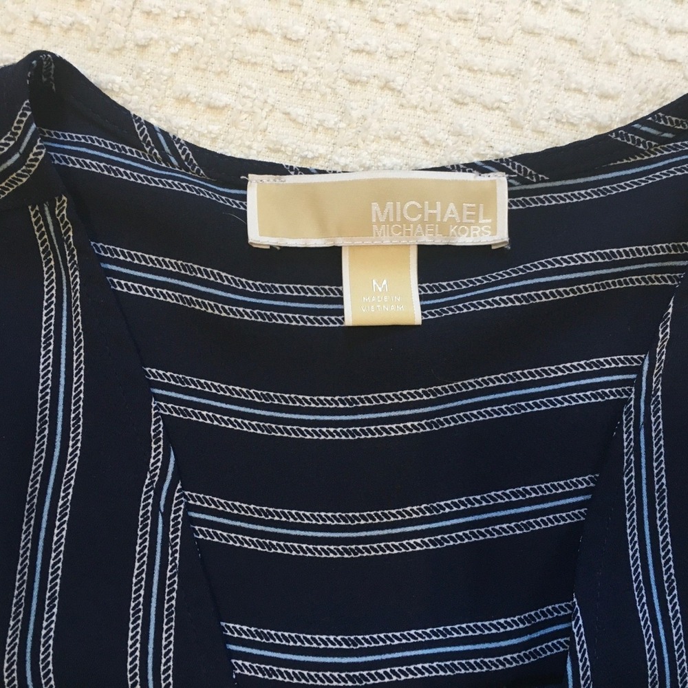 Michael Kors Womens M Striped Zip Front Short Sleeve Blouse Top Office Career - Picture 2 of 7